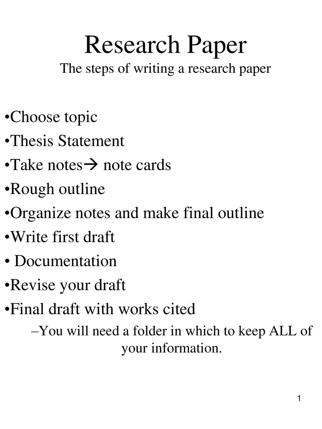 The steps in writing a research paper